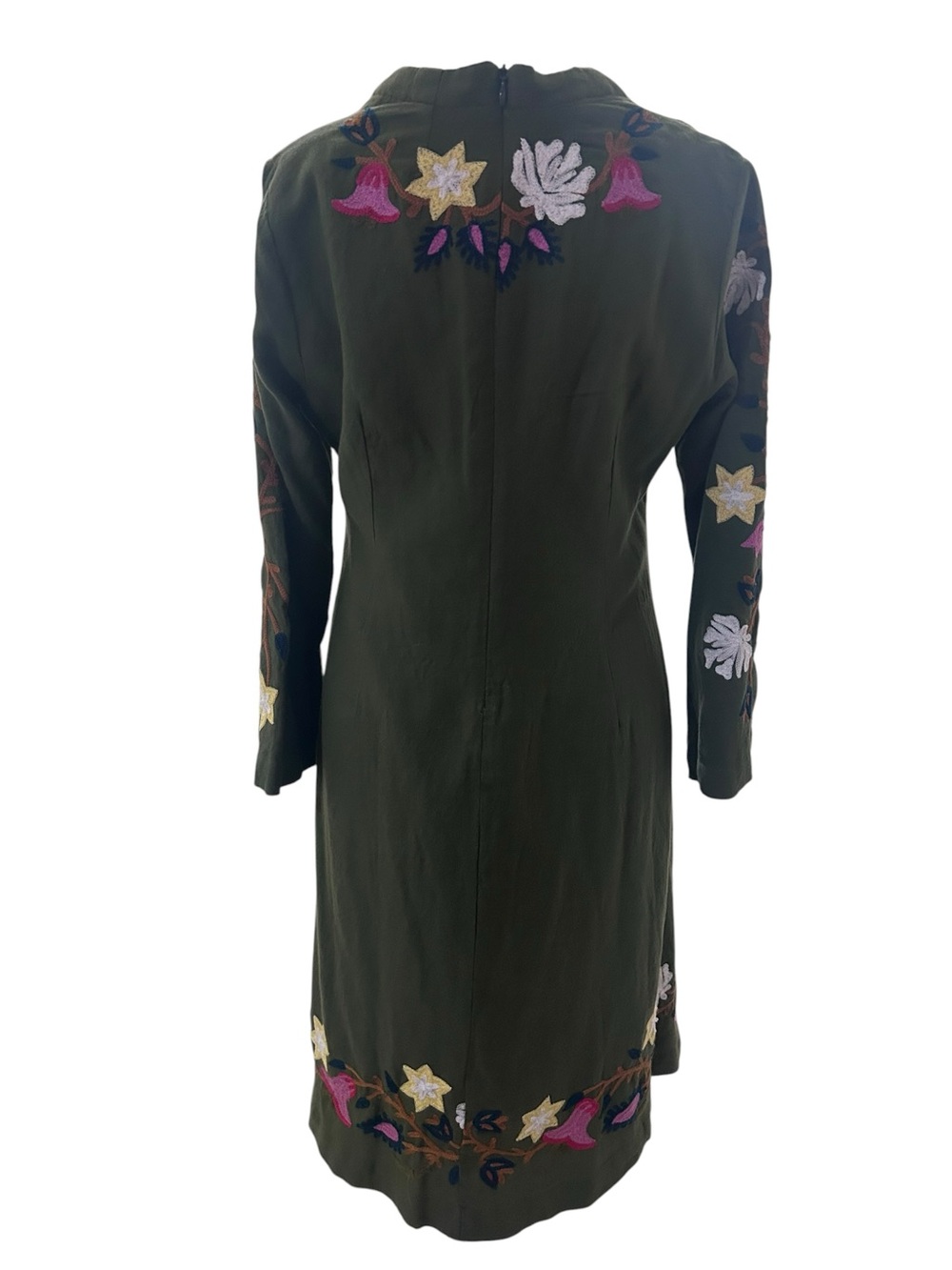 Anthropologie Roller Rabbit Mara Embroidered Floral Boho Dress Olive Green - Picture 7 of 7